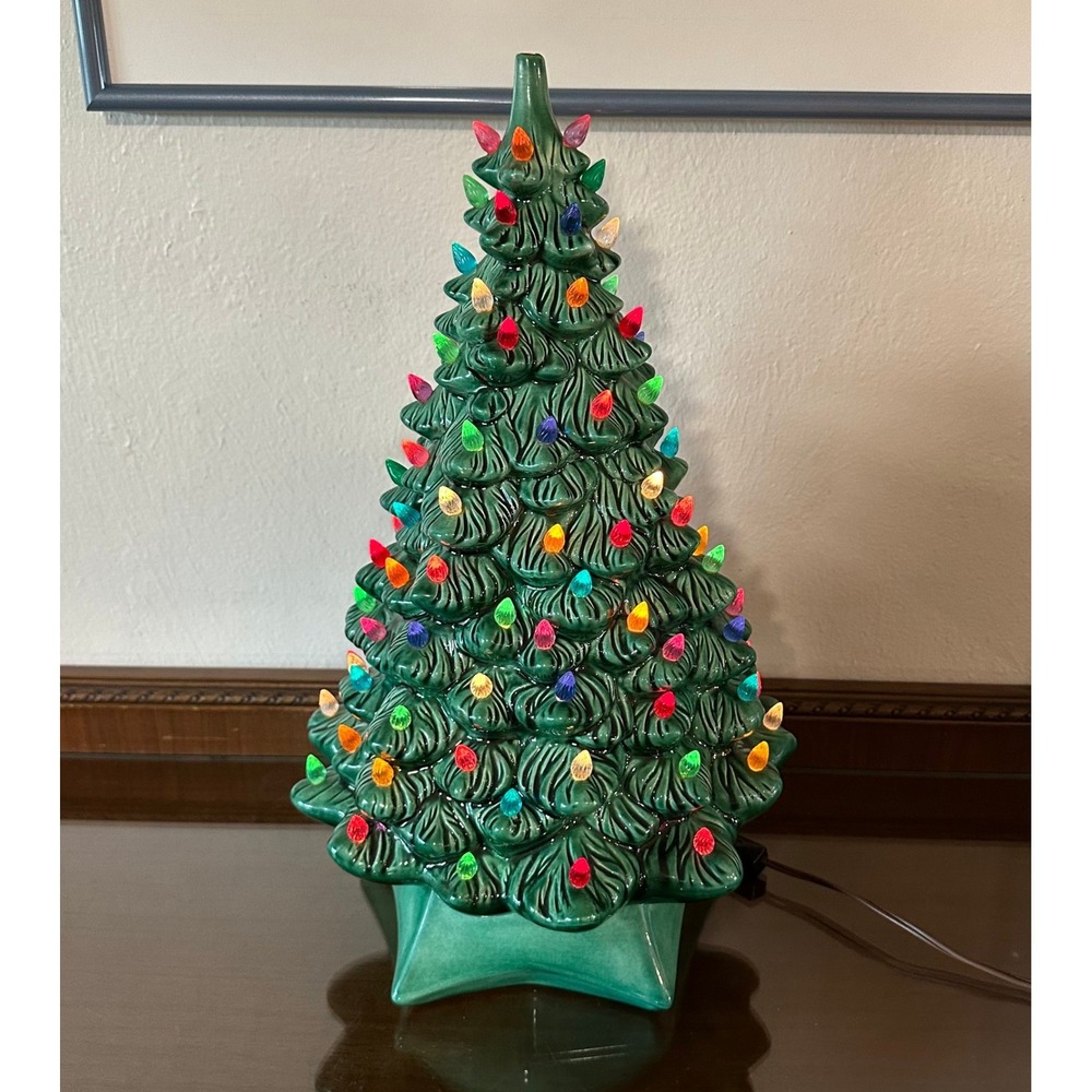 Vintage Holland Mold Ceramic Lighted Christmas Tree Large 19'' Star Base